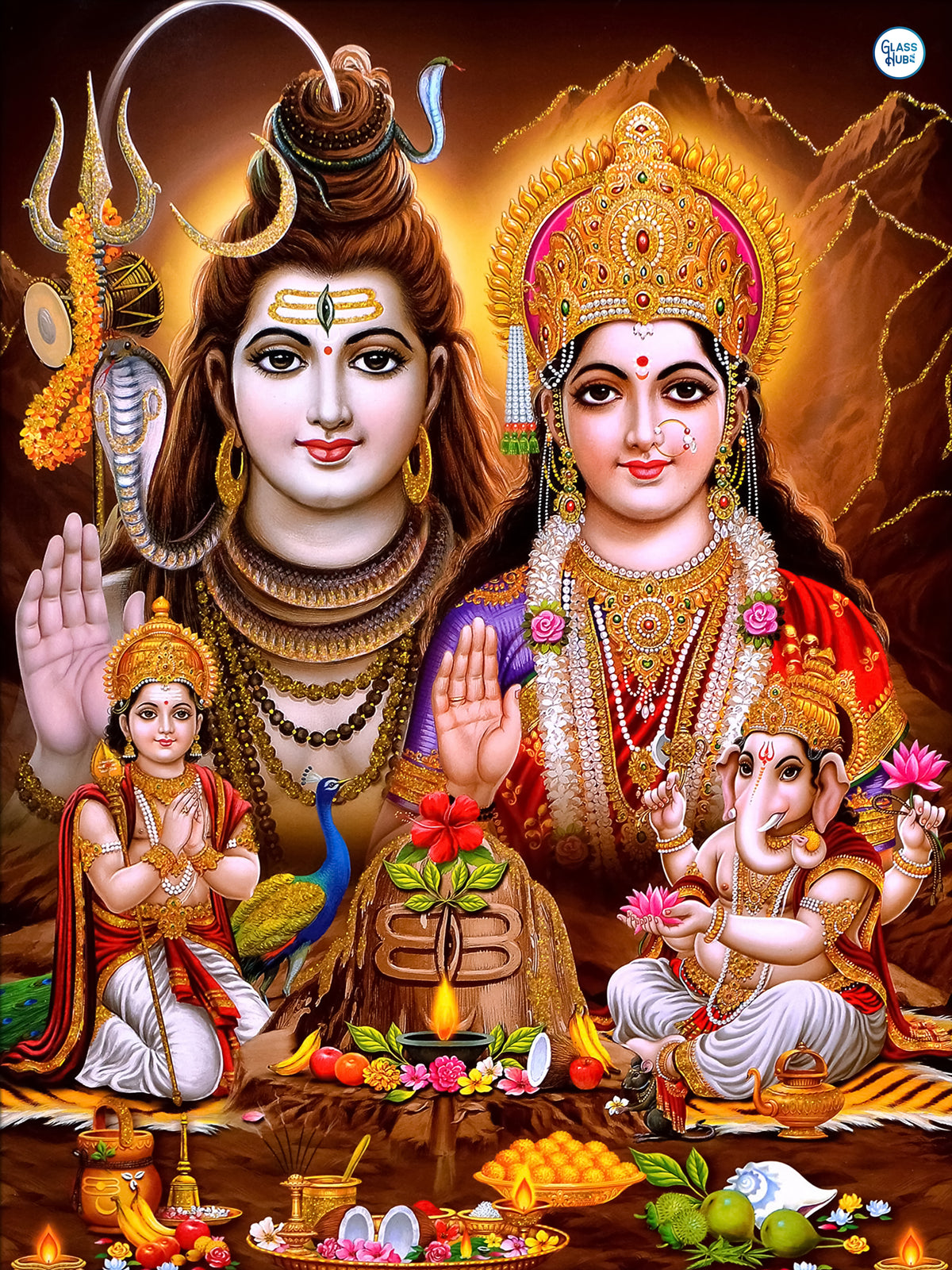 Shiv Parivar Glass Frame HD Print | Premium UV Printed Shiv Family