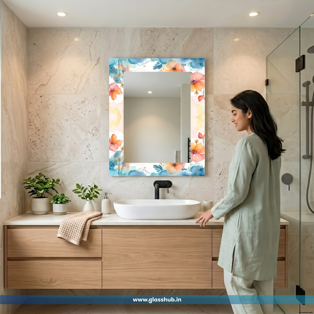 Multicolour Floral Bathroom Vanity Mirror | Decorative Wall Mirror