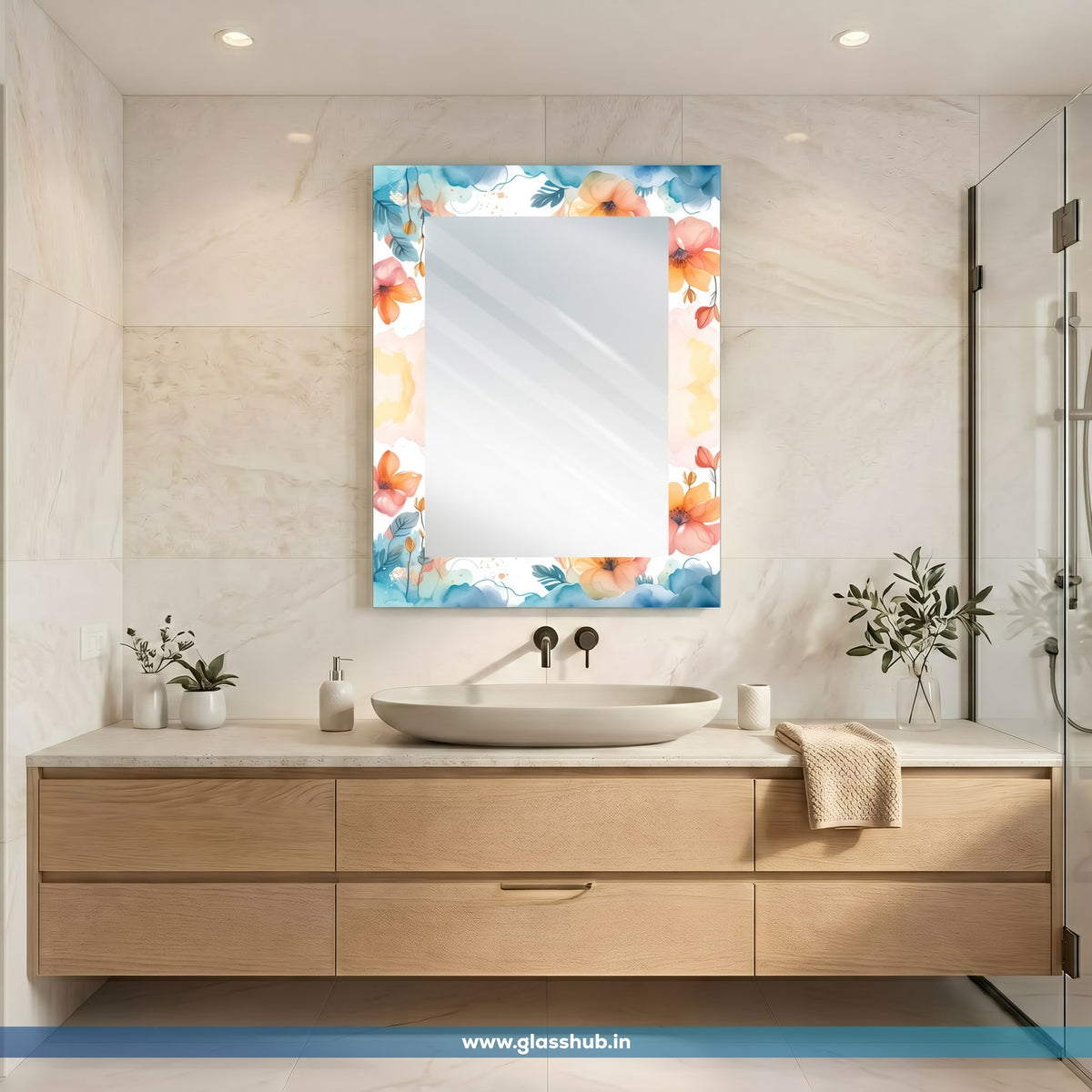 Multicolour Floral Bathroom Vanity Mirror | Decorative Wall Mirror