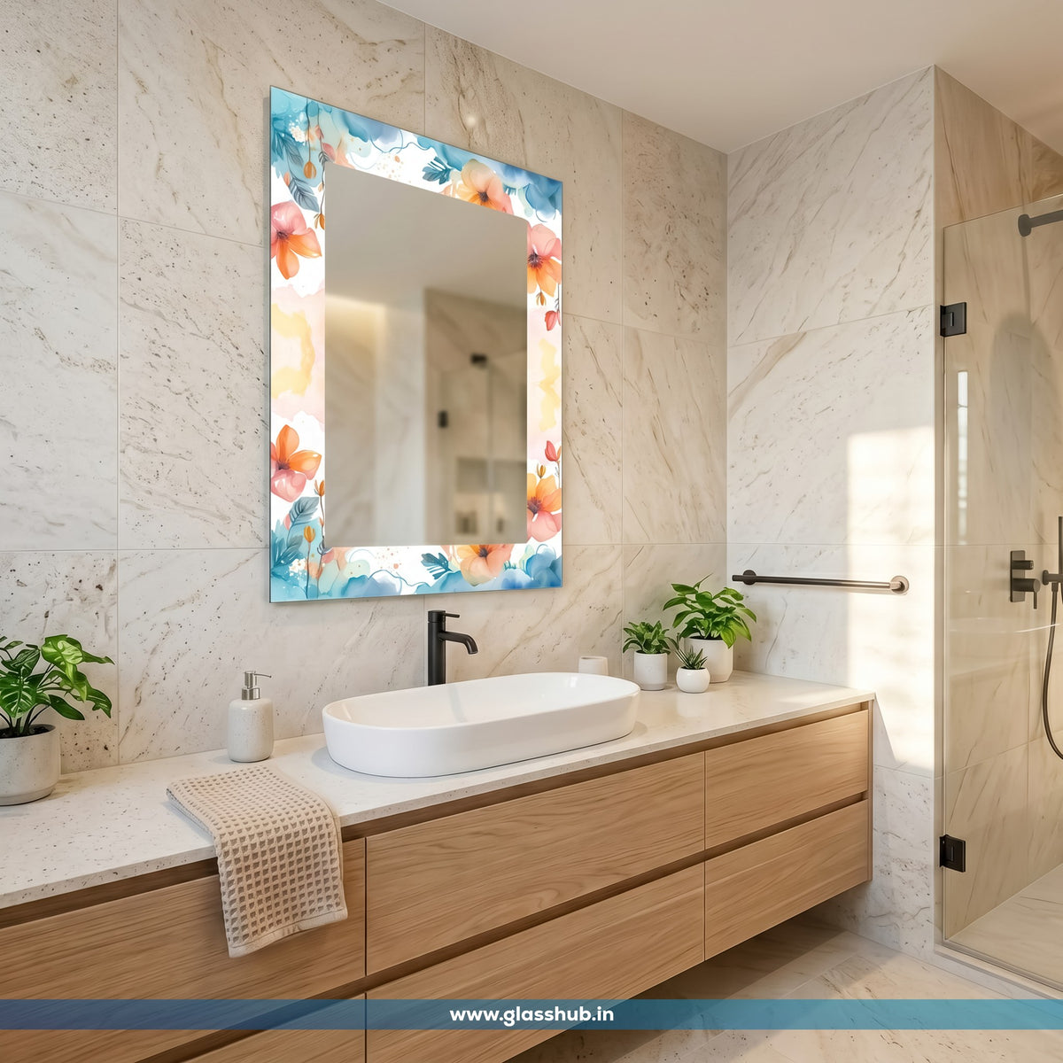 Multicolour Floral Bathroom Vanity Mirror | Decorative Wall Mirror