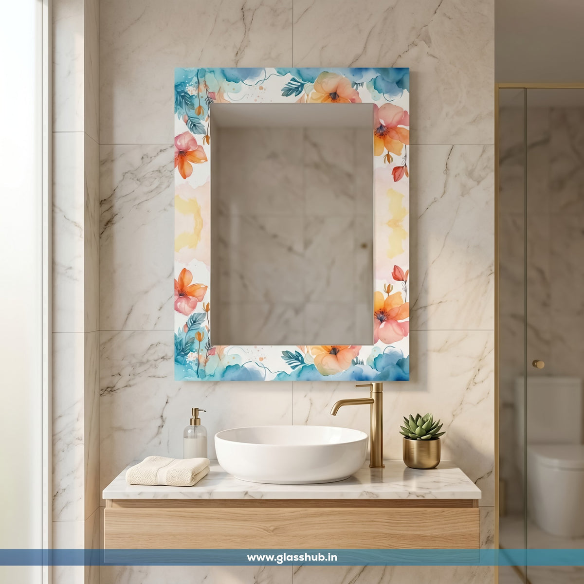 Multicolour Floral Bathroom Vanity Mirror | Decorative Wall Mirror