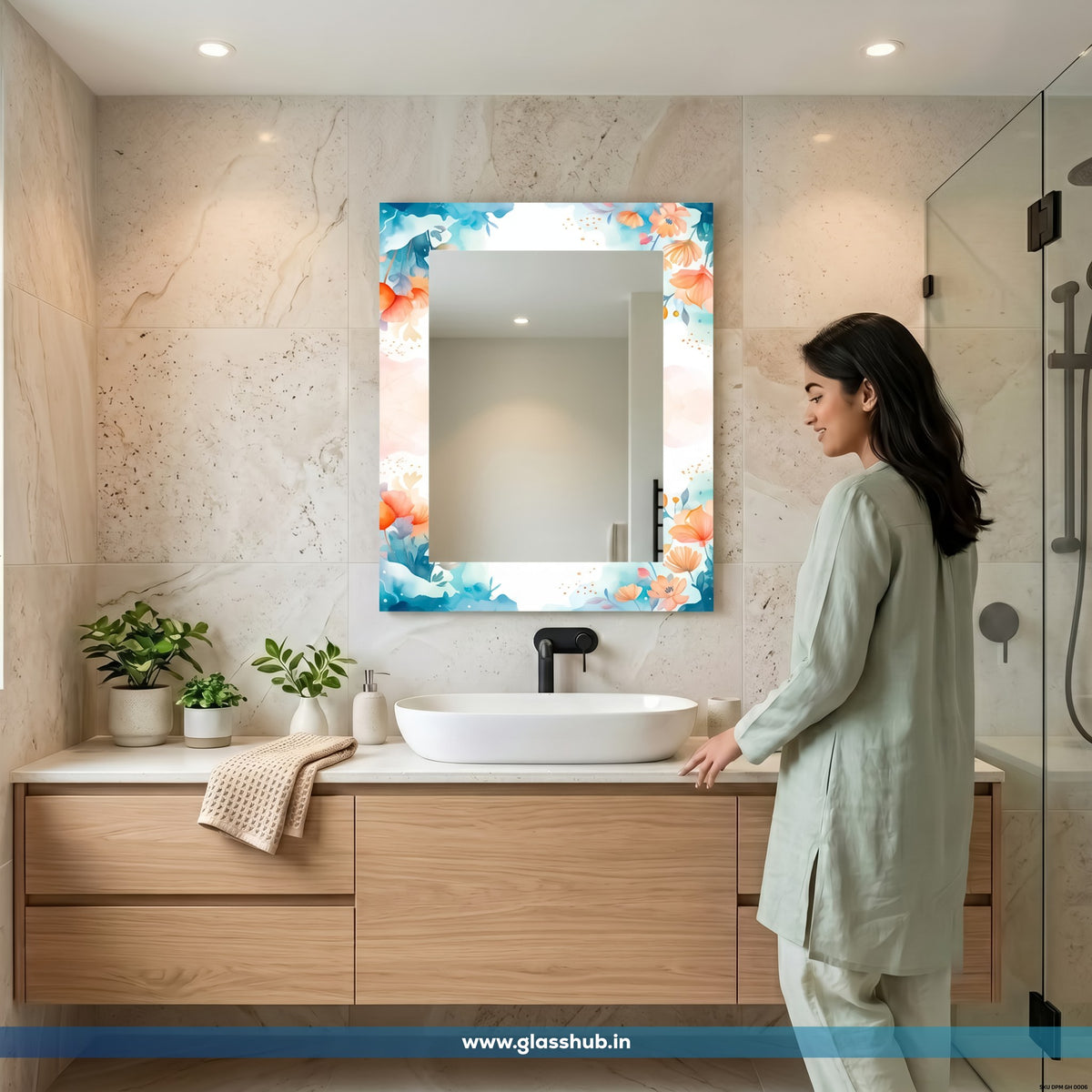 Floral Bathroom Vanity Mirror – Modern Decorative Wall Mirror