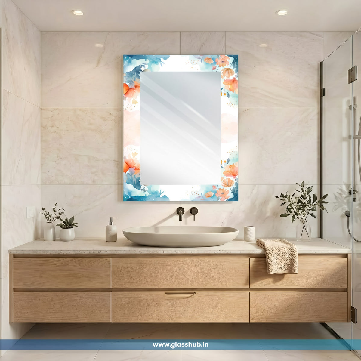 Floral Bathroom Vanity Mirror – Modern Decorative Wall Mirror