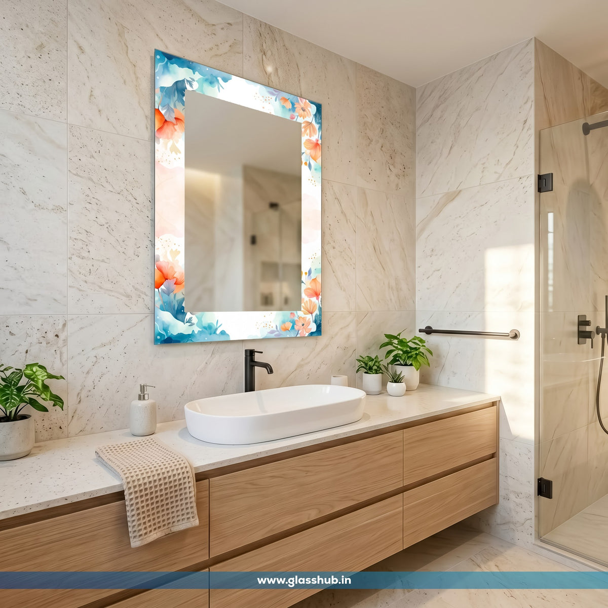 Floral Bathroom Vanity Mirror – Modern Decorative Wall Mirror