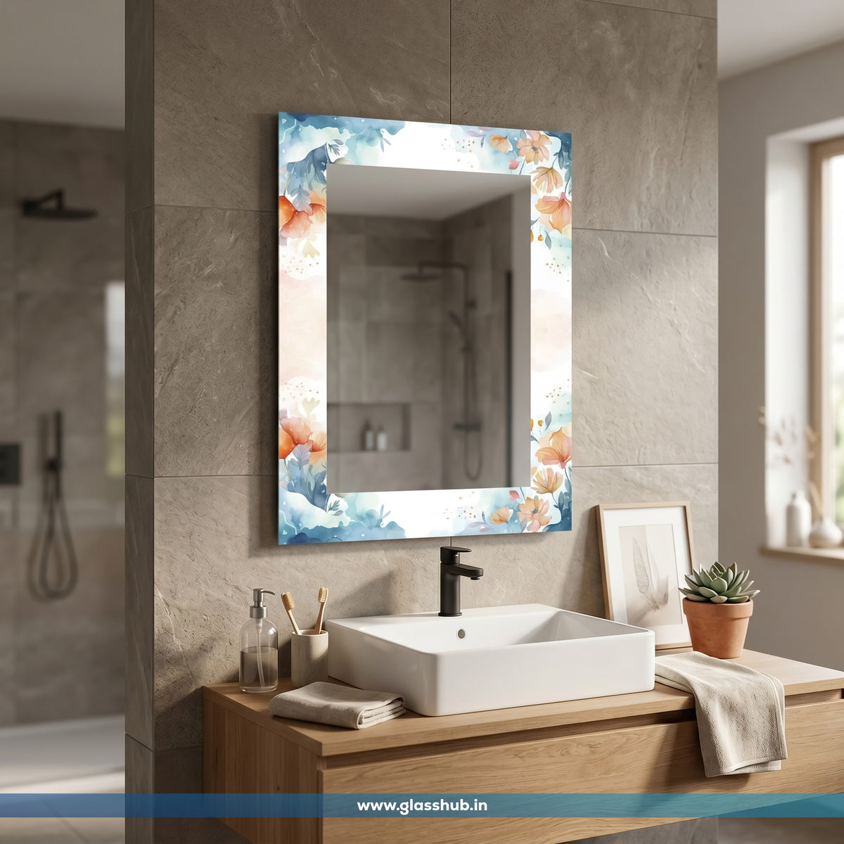 Floral Bathroom Vanity Mirror – Modern Decorative Wall Mirror
