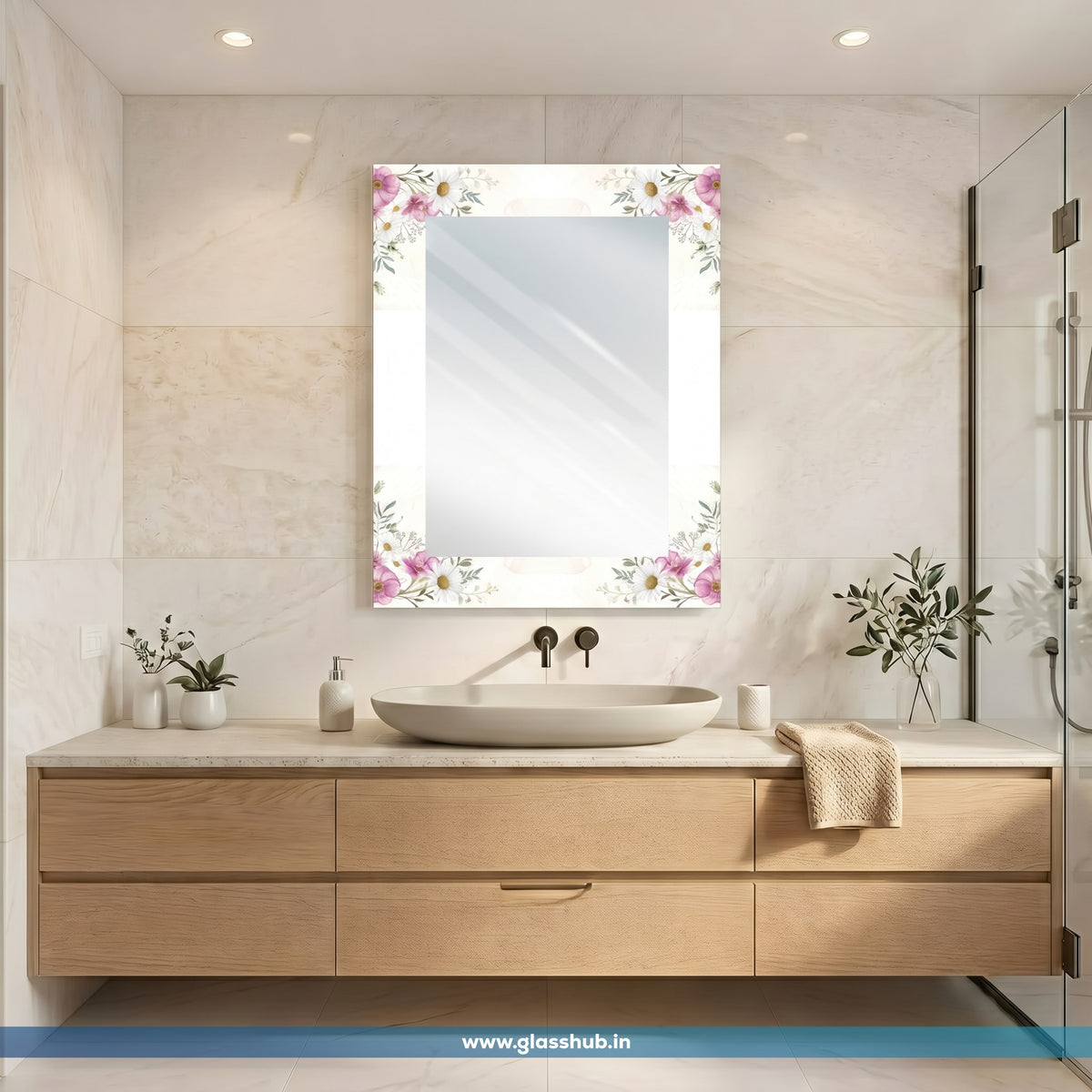 White Floral Bathroom Vanity Mirror – Decorative Wall Mirror