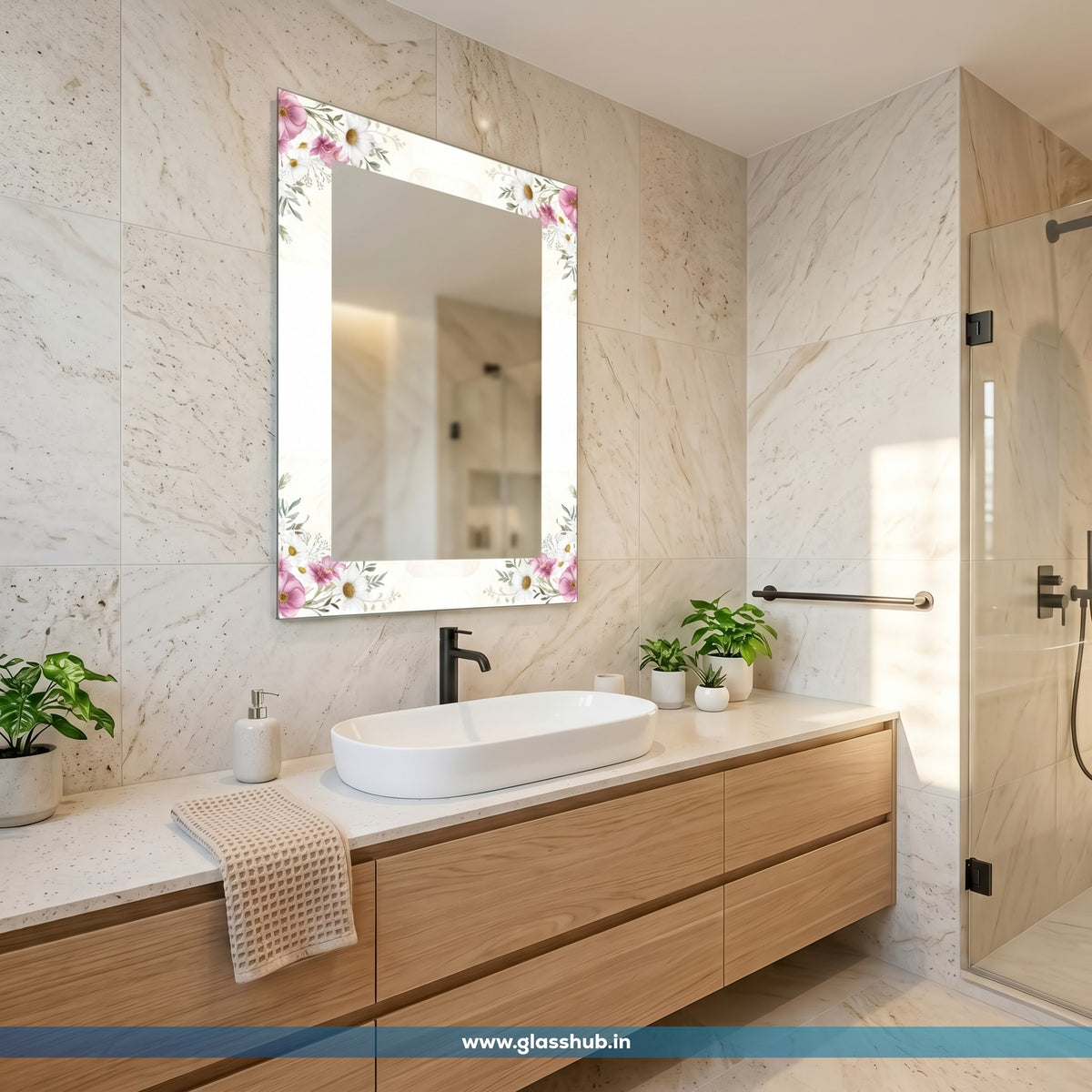 White Floral Bathroom Vanity Mirror – Decorative Wall Mirror