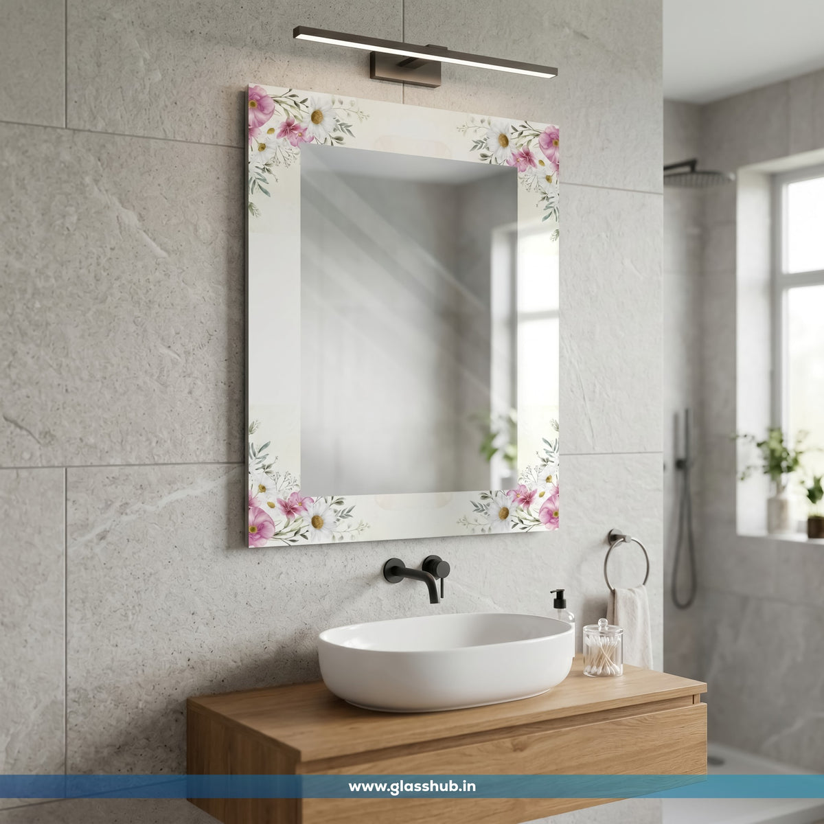 White Floral Bathroom Vanity Mirror – Decorative Wall Mirror