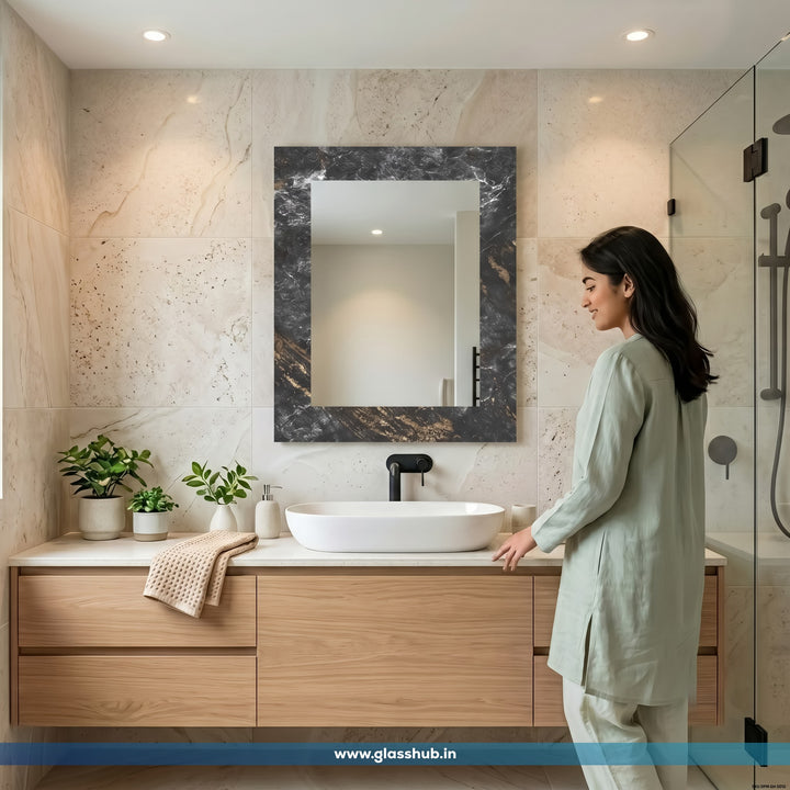 Modern Luxury Bathroom Vanity Mirror with Black Marble Frame