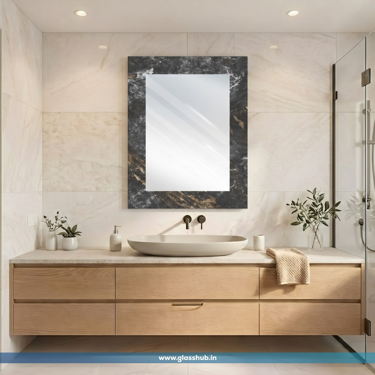 Modern Luxury Bathroom Vanity Mirror with Black Marble Frame