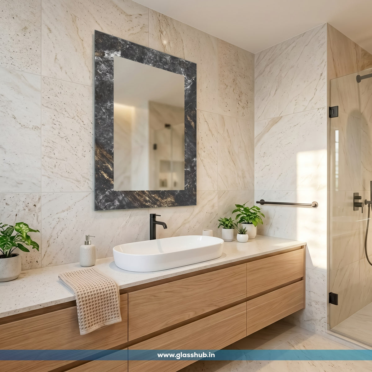 Modern Luxury Bathroom Vanity Mirror with Black Marble Frame