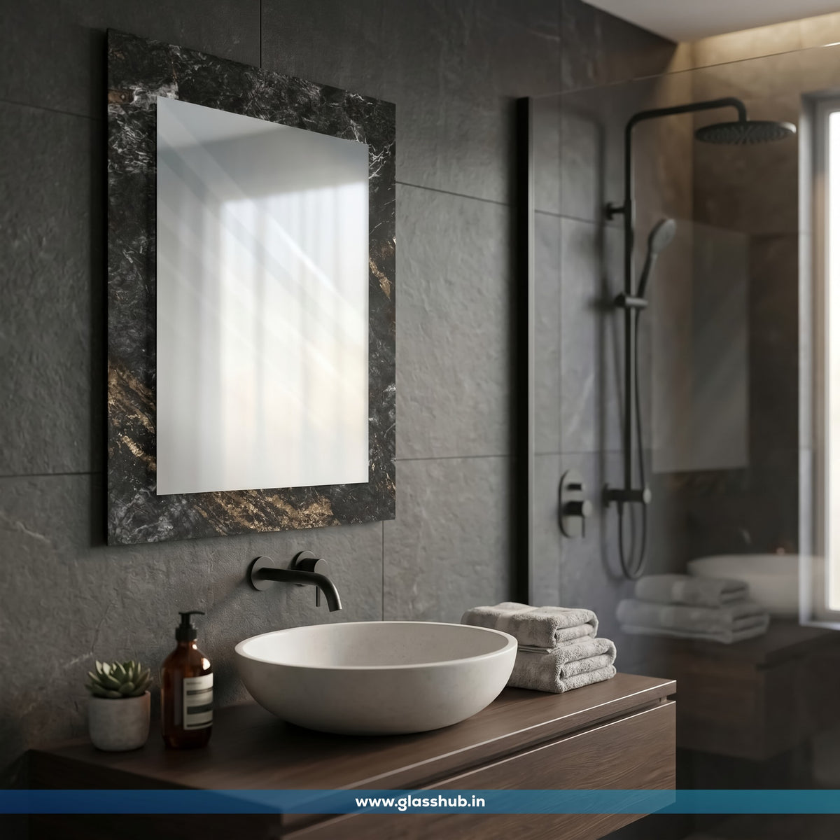 Modern Luxury Bathroom Vanity Mirror with Black Marble Frame