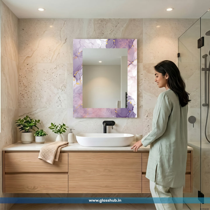 Luxury Purple Marble Bathroom Vanity Mirror with Golden Accents