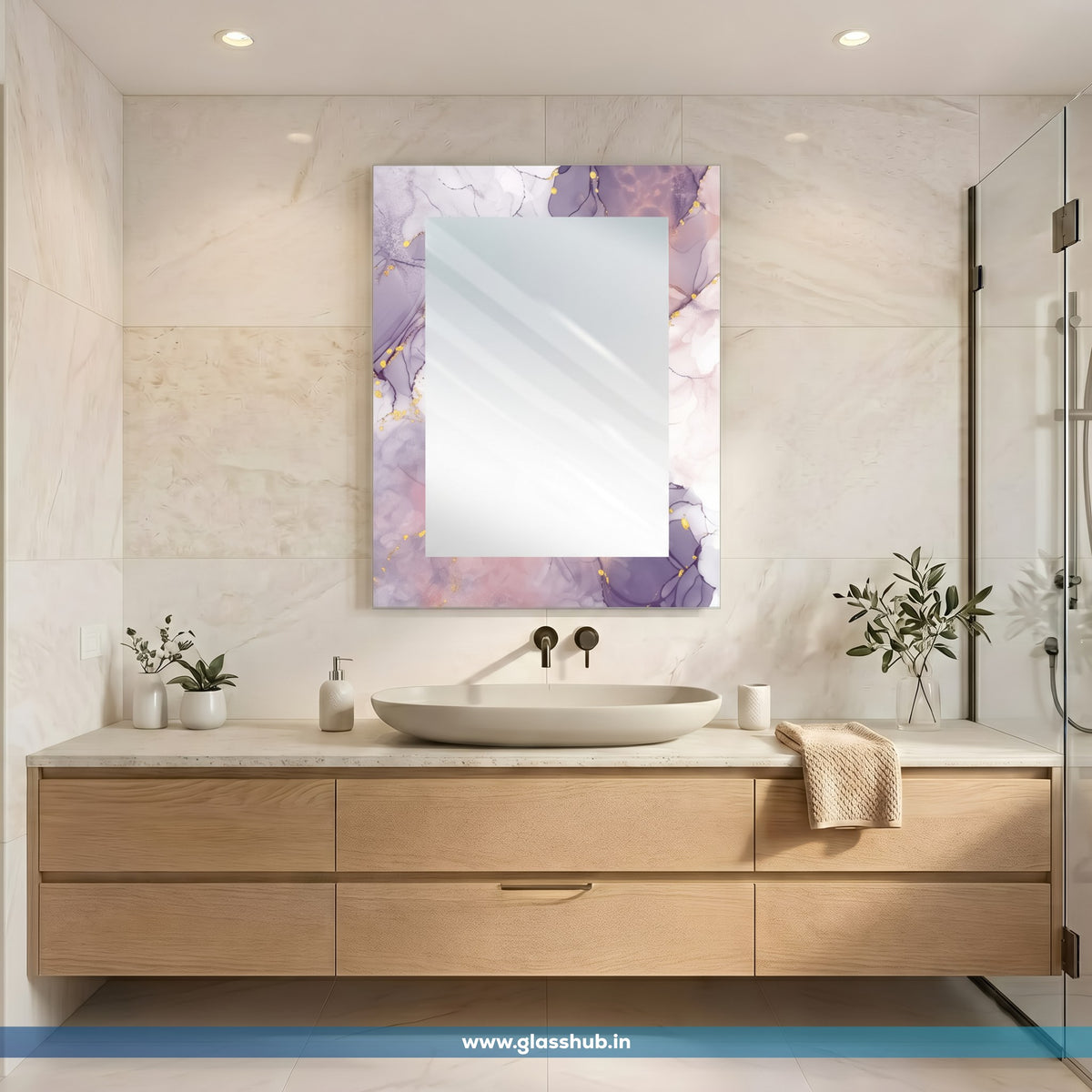 Luxury Purple Marble Bathroom Vanity Mirror with Golden Accents