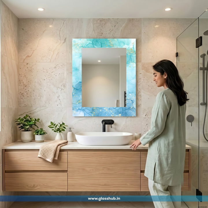 Luxury Turquoise Marble Bathroom Vanity Mirror with Golden Accents
