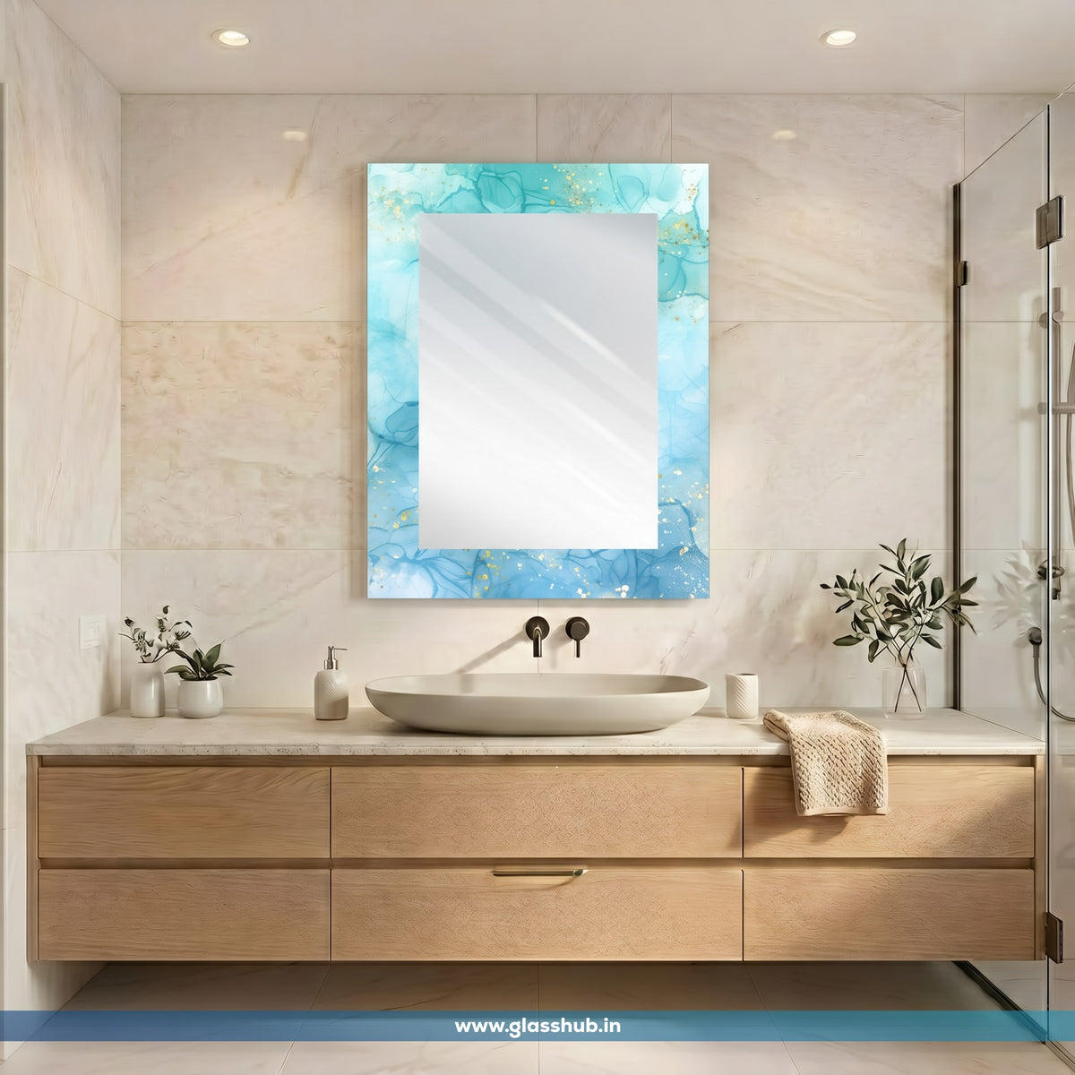 Luxury Turquoise Marble Bathroom Vanity Mirror with Golden Accents