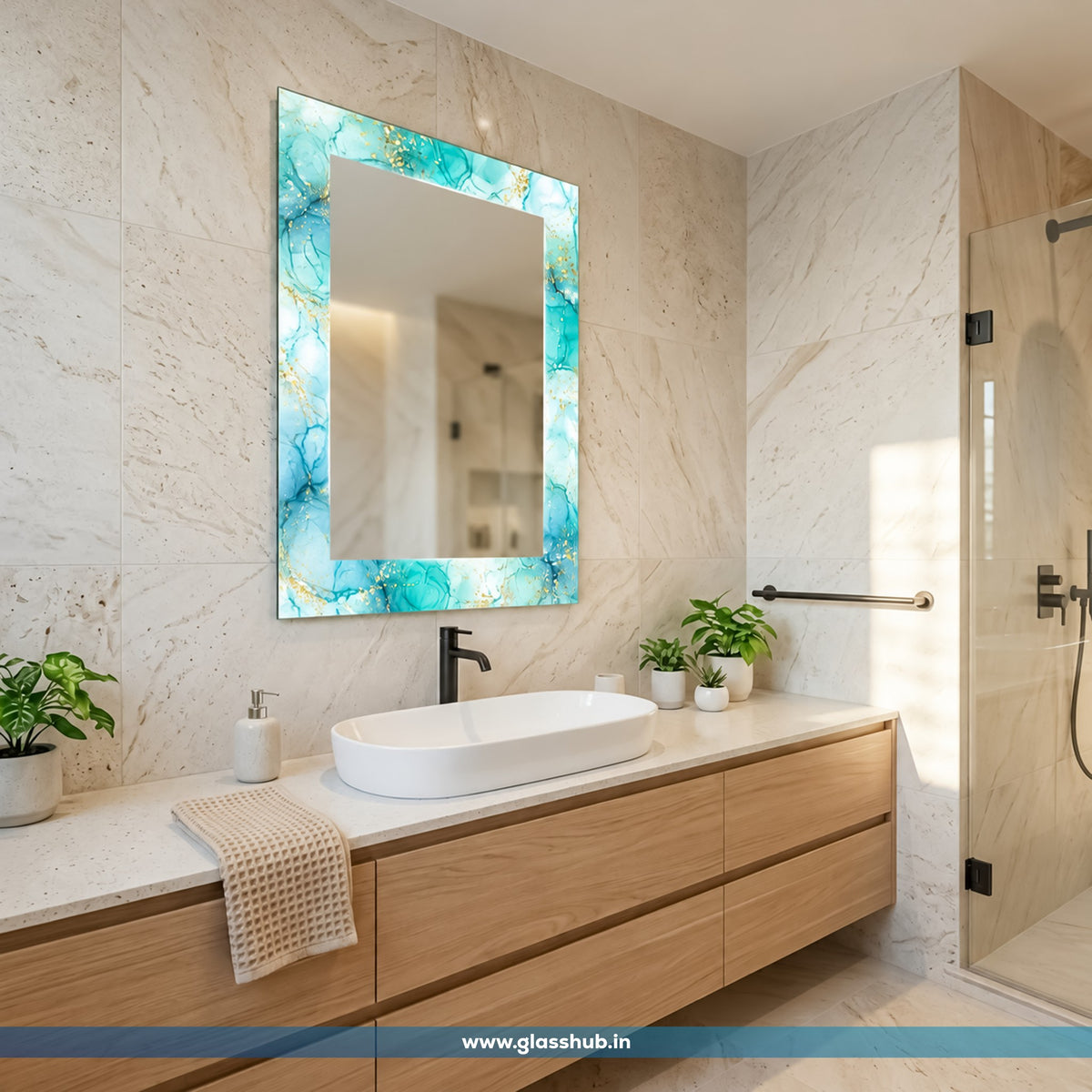 Luxury Turquoise Marble Bathroom Vanity Mirror with Golden Accents