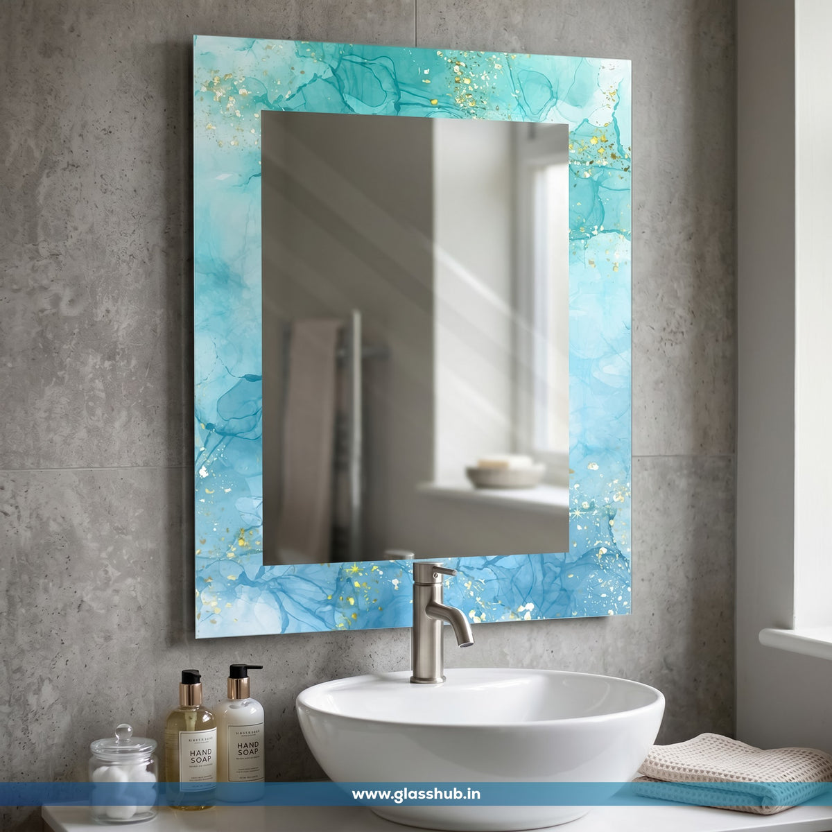Luxury Turquoise Marble Bathroom Vanity Mirror with Golden Accents