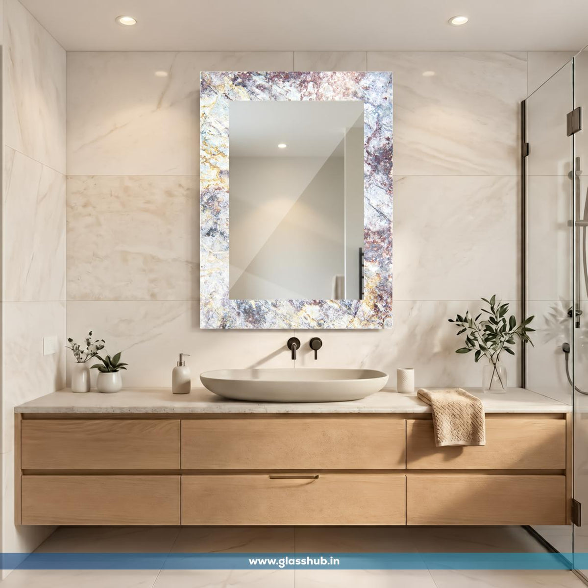 Multicolour Marble Bathroom Vanity Mirror | Luxury Wall Mirror