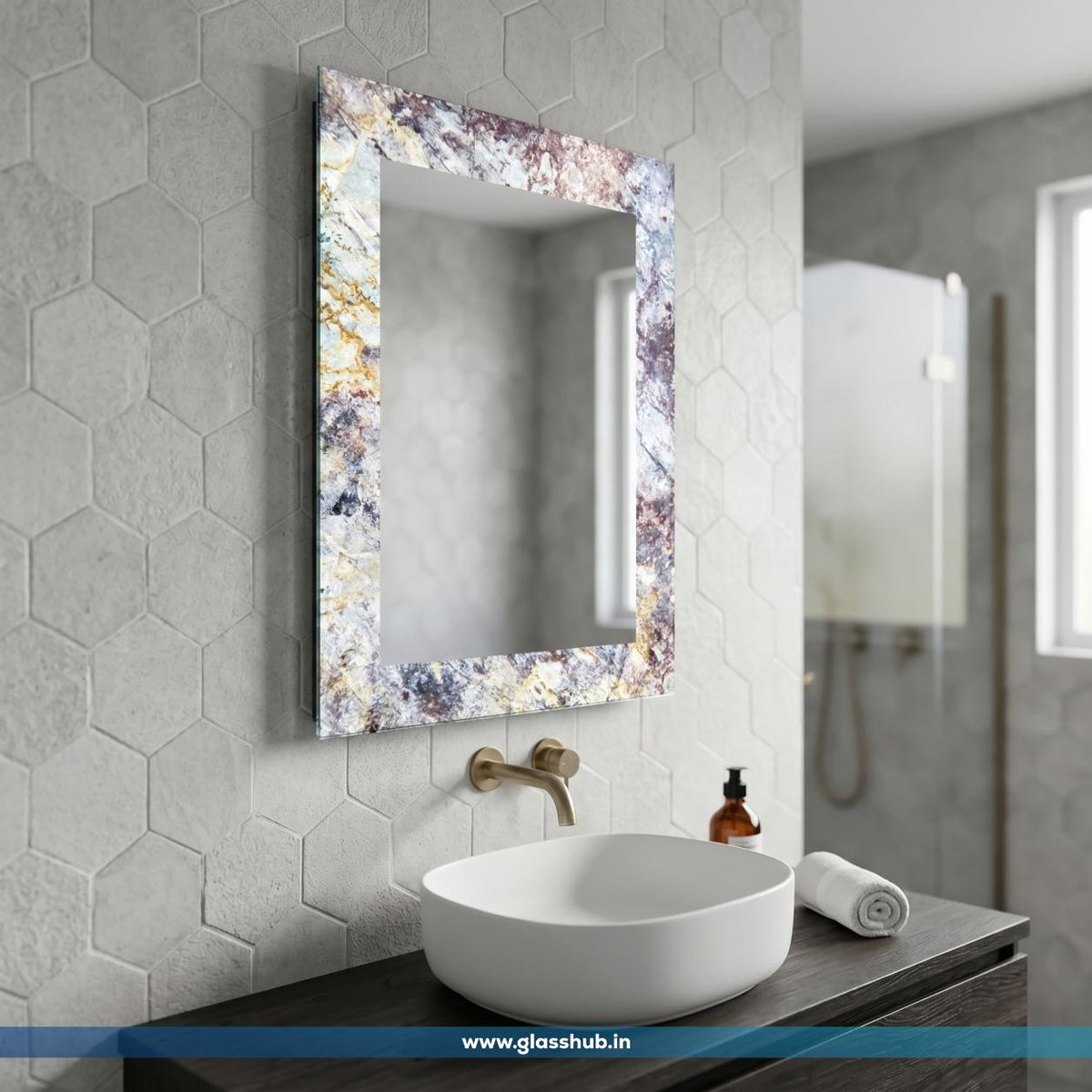 Multicolour Marble Bathroom Vanity Mirror | Luxury Wall Mirror