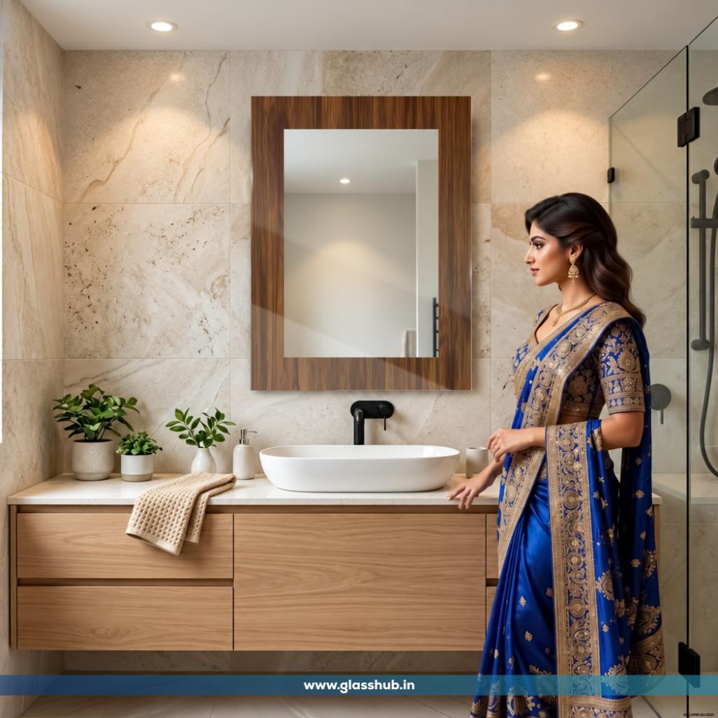 Wooden Frame Bathroom Vanity Mirror | Brown Wall Mirror