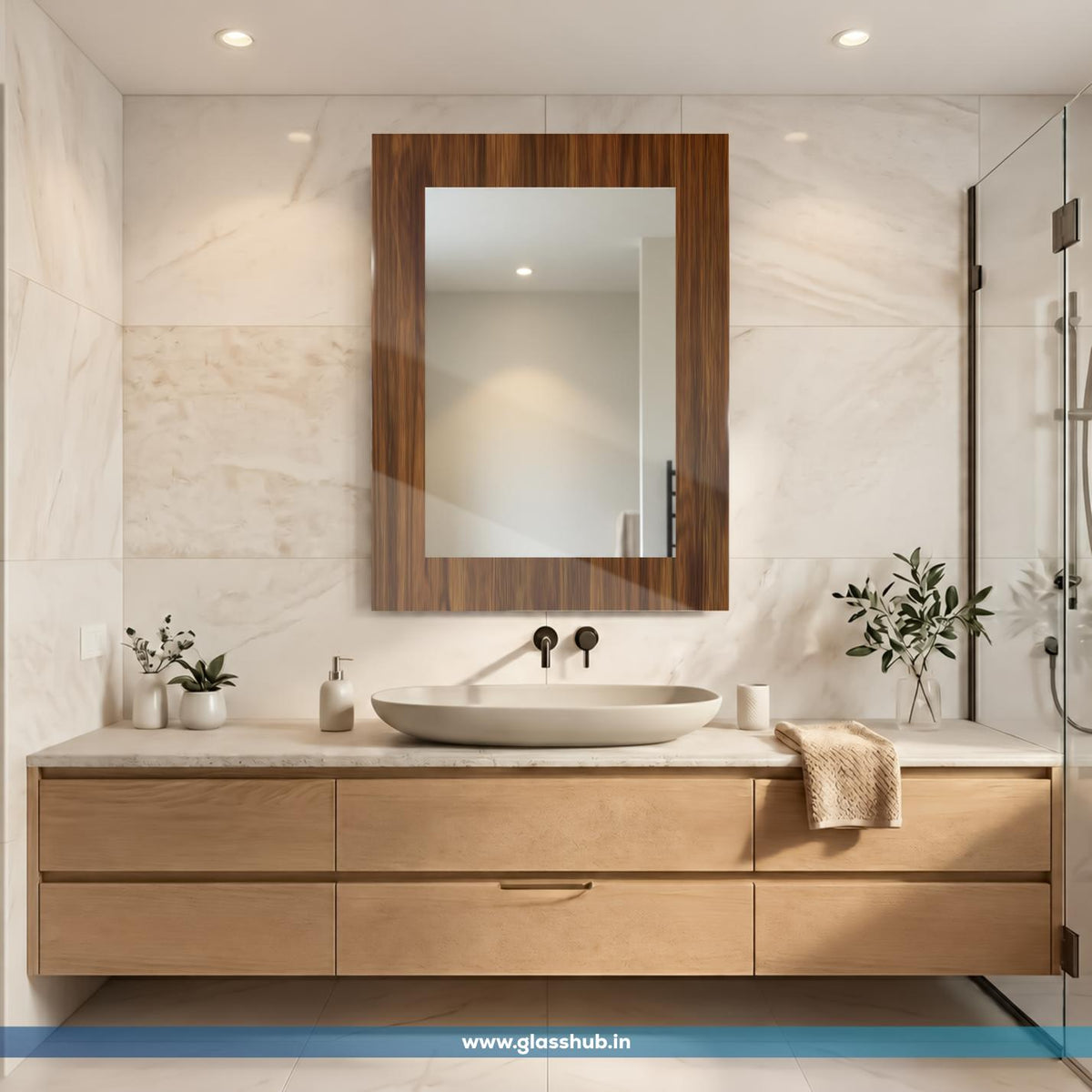 Wooden Frame Bathroom Vanity Mirror | Brown Wall Mirror
