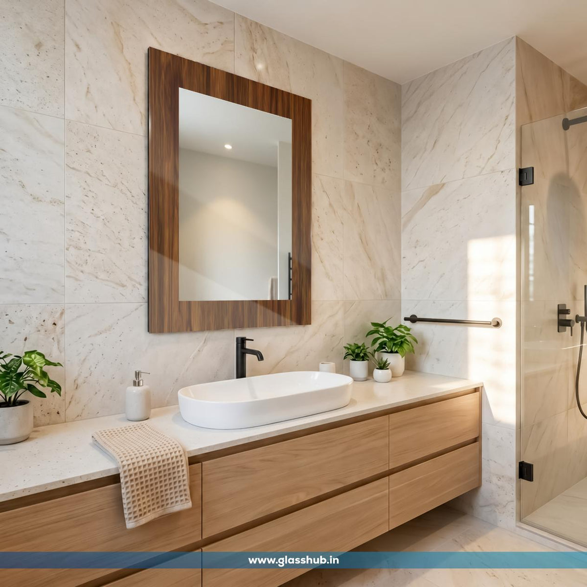 Wooden Frame Bathroom Vanity Mirror | Brown Wall Mirror