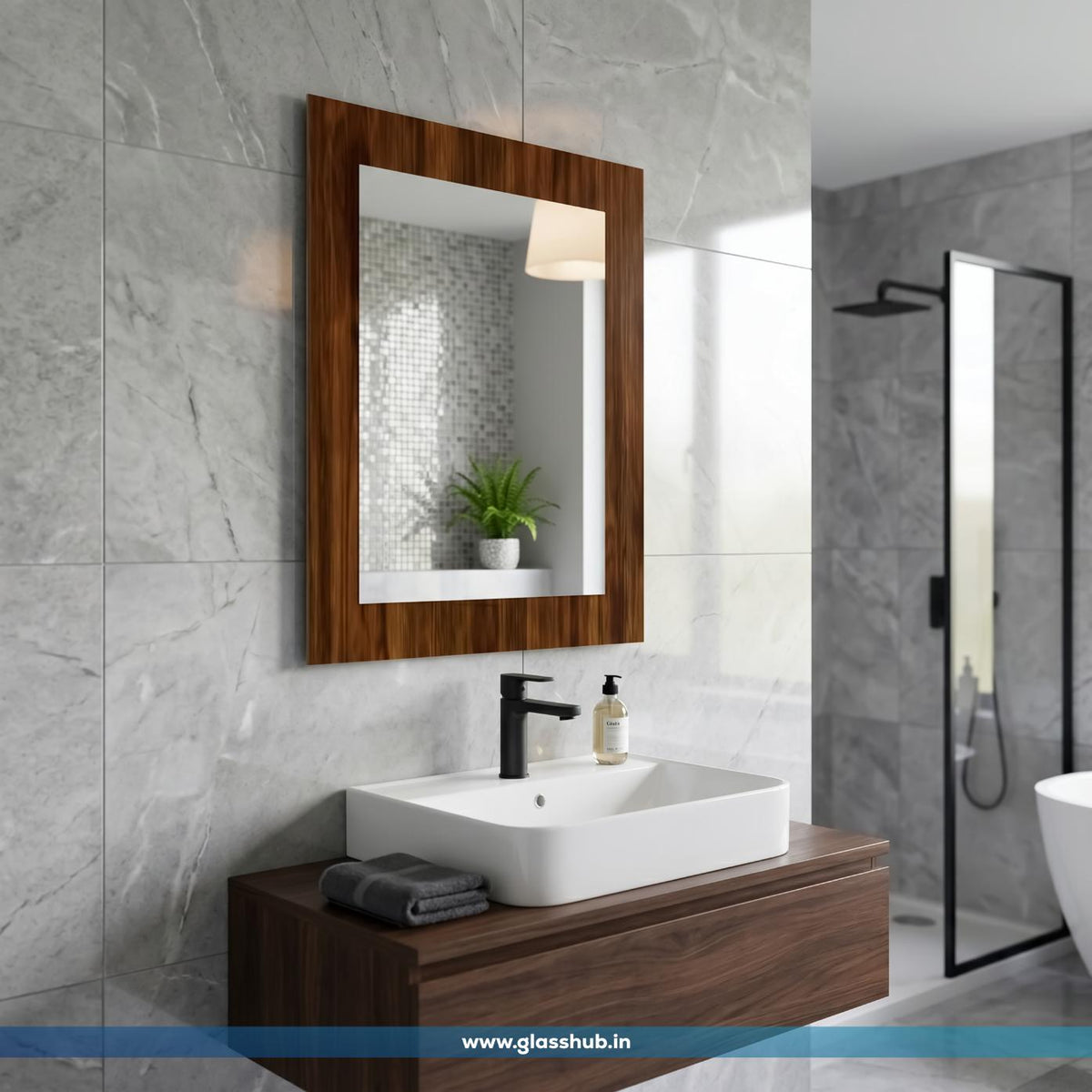 Wooden Frame Bathroom Vanity Mirror | Brown Wall Mirror