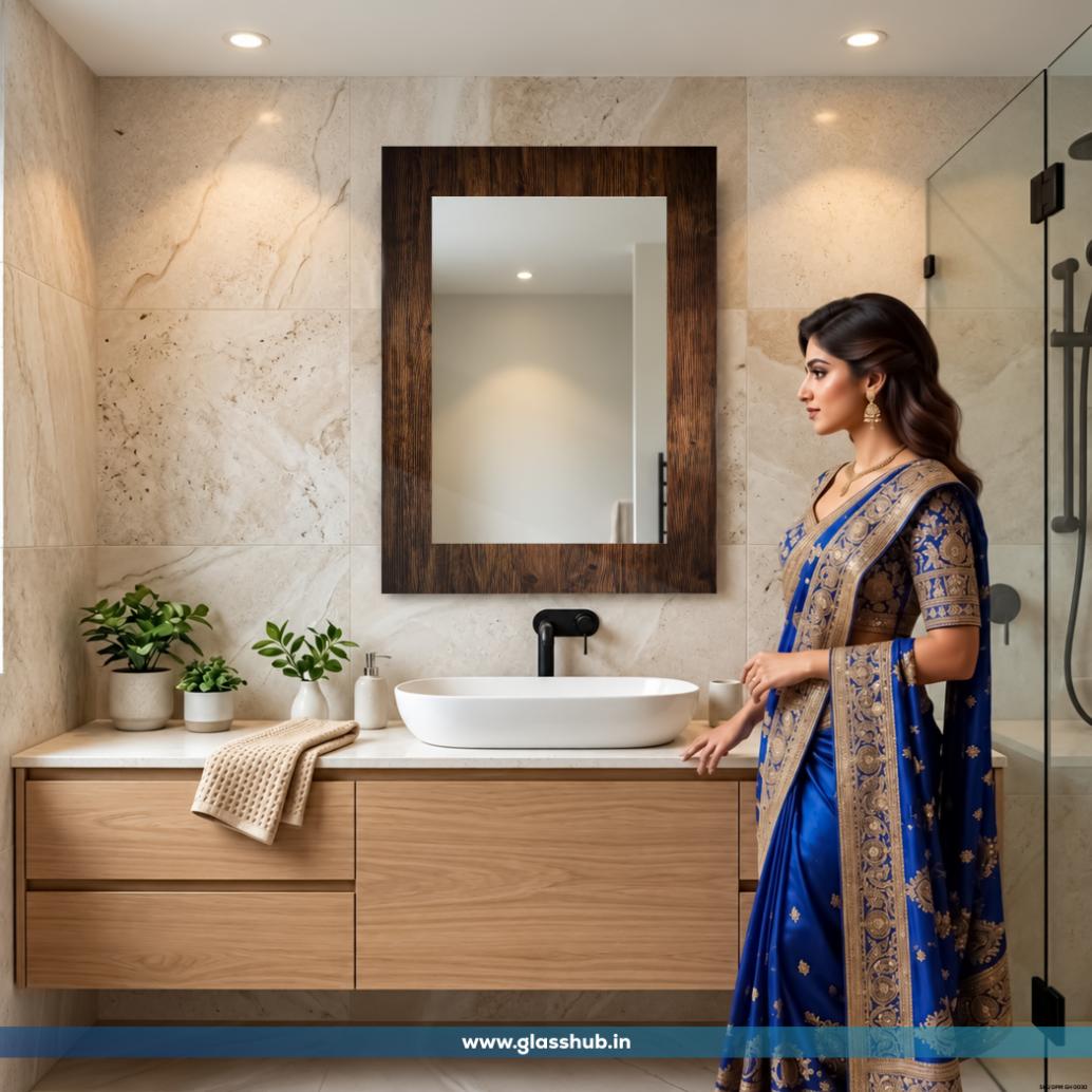 Modern Dark Brown Wood-Effect Decorative Mirro