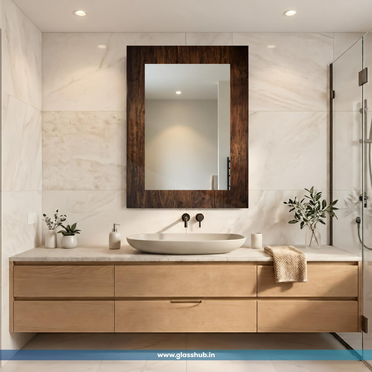 Modern Dark Brown Wood-Effect Decorative Mirro