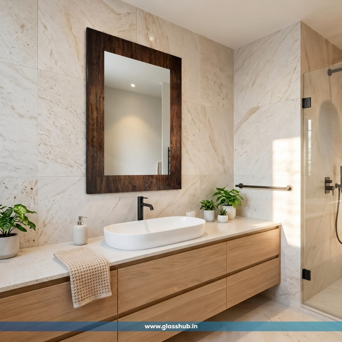 Modern Dark Brown Wood-Effect Decorative Mirro