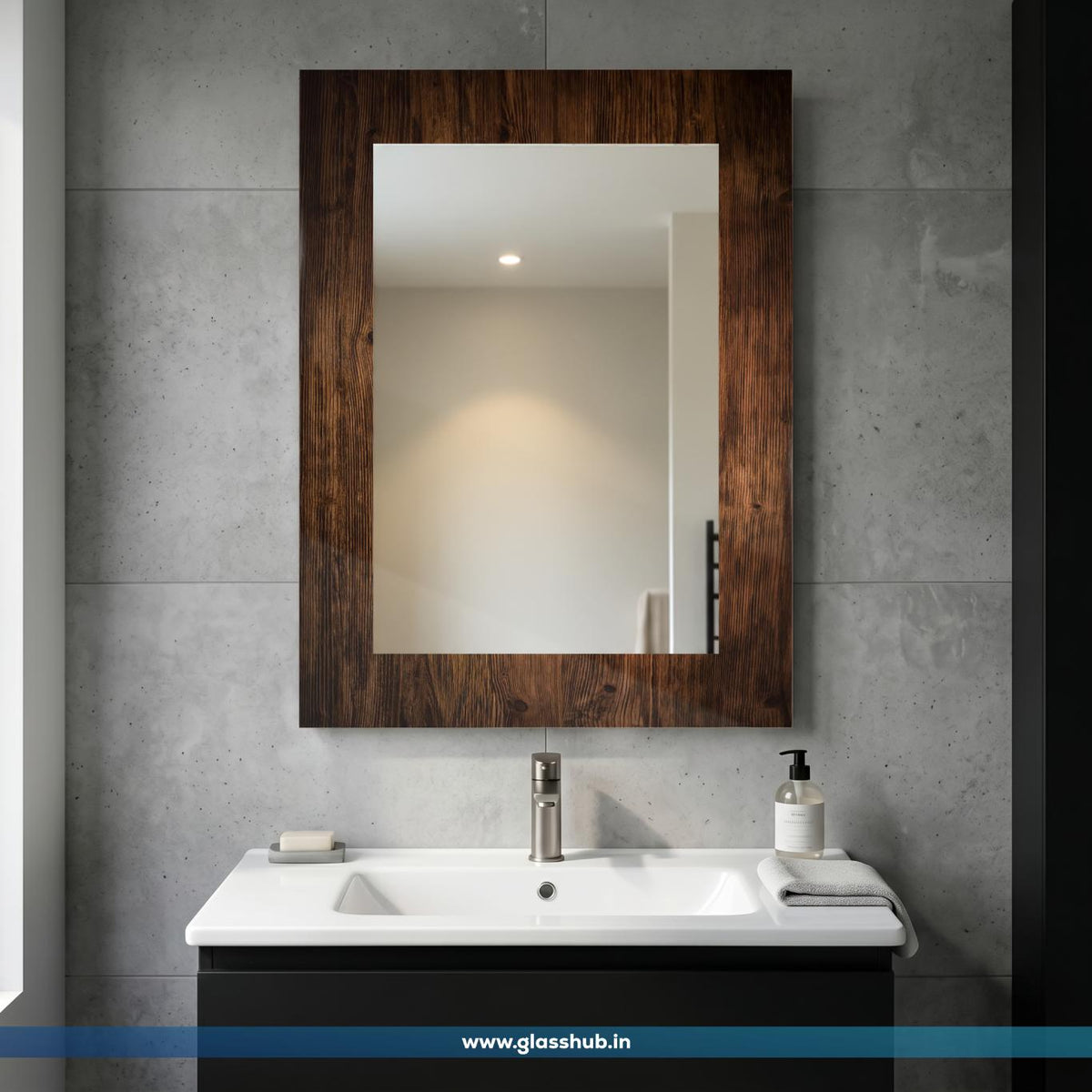 Modern Dark Brown Wood-Effect Decorative Mirro