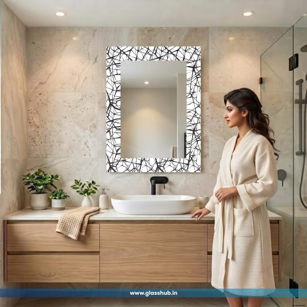 Modern Black and White Abstract Frame Bathroom Vanity Wall Mirror