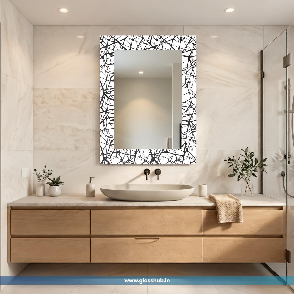 Modern Black and White Abstract Frame Bathroom Vanity Wall Mirror