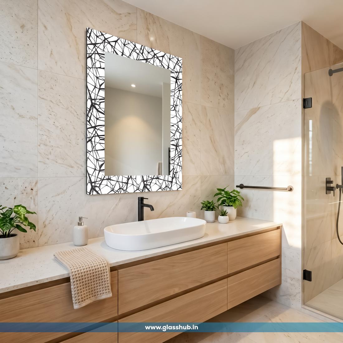 Modern Black and White Abstract Frame Bathroom Vanity Wall Mirror