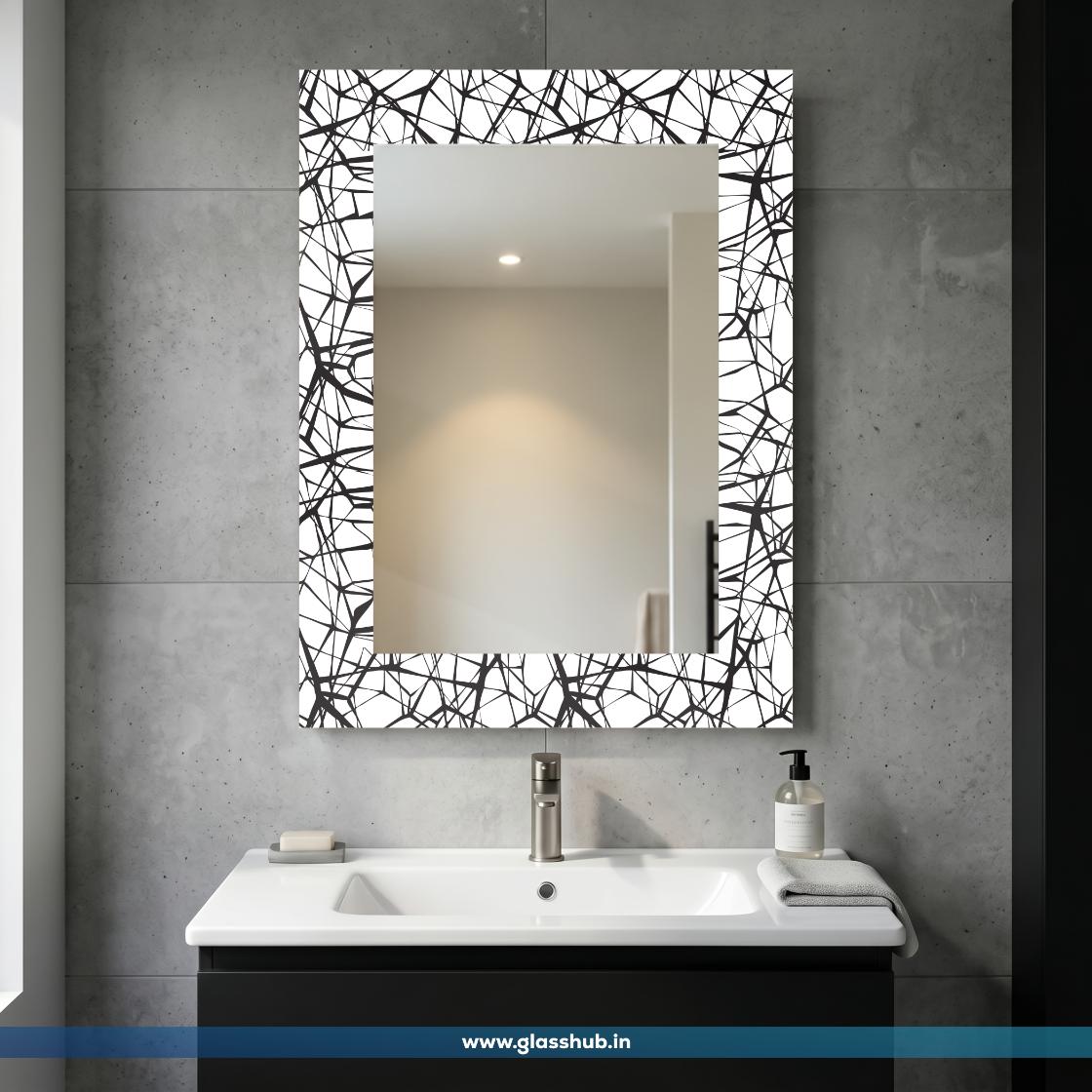 Modern Black and White Abstract Frame Bathroom Vanity Wall Mirror