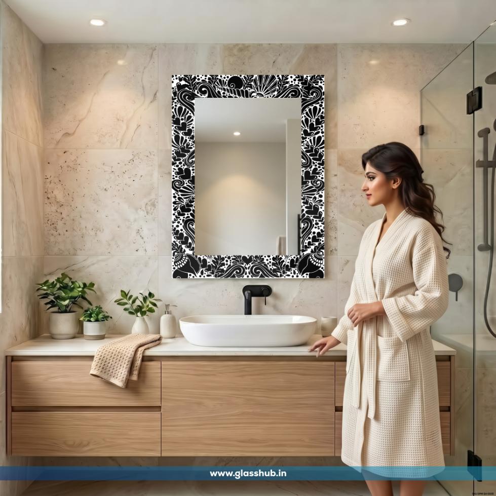 Modern Black and White Decorative Heart Pattern Bathroom Vanity Wall Mirror