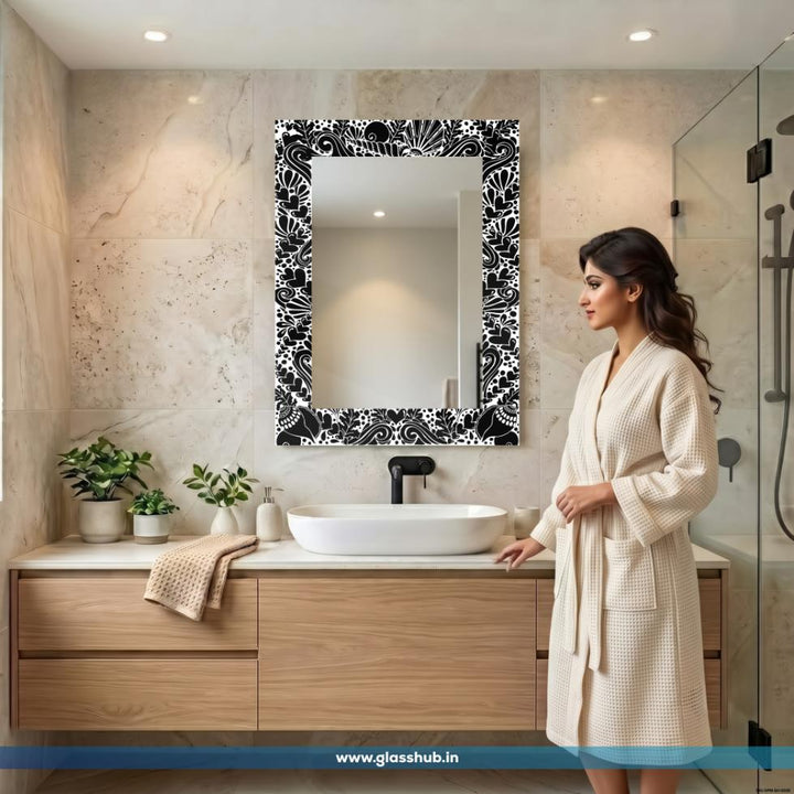 Modern Black and White Decorative Heart Pattern Bathroom Vanity Wall Mirror