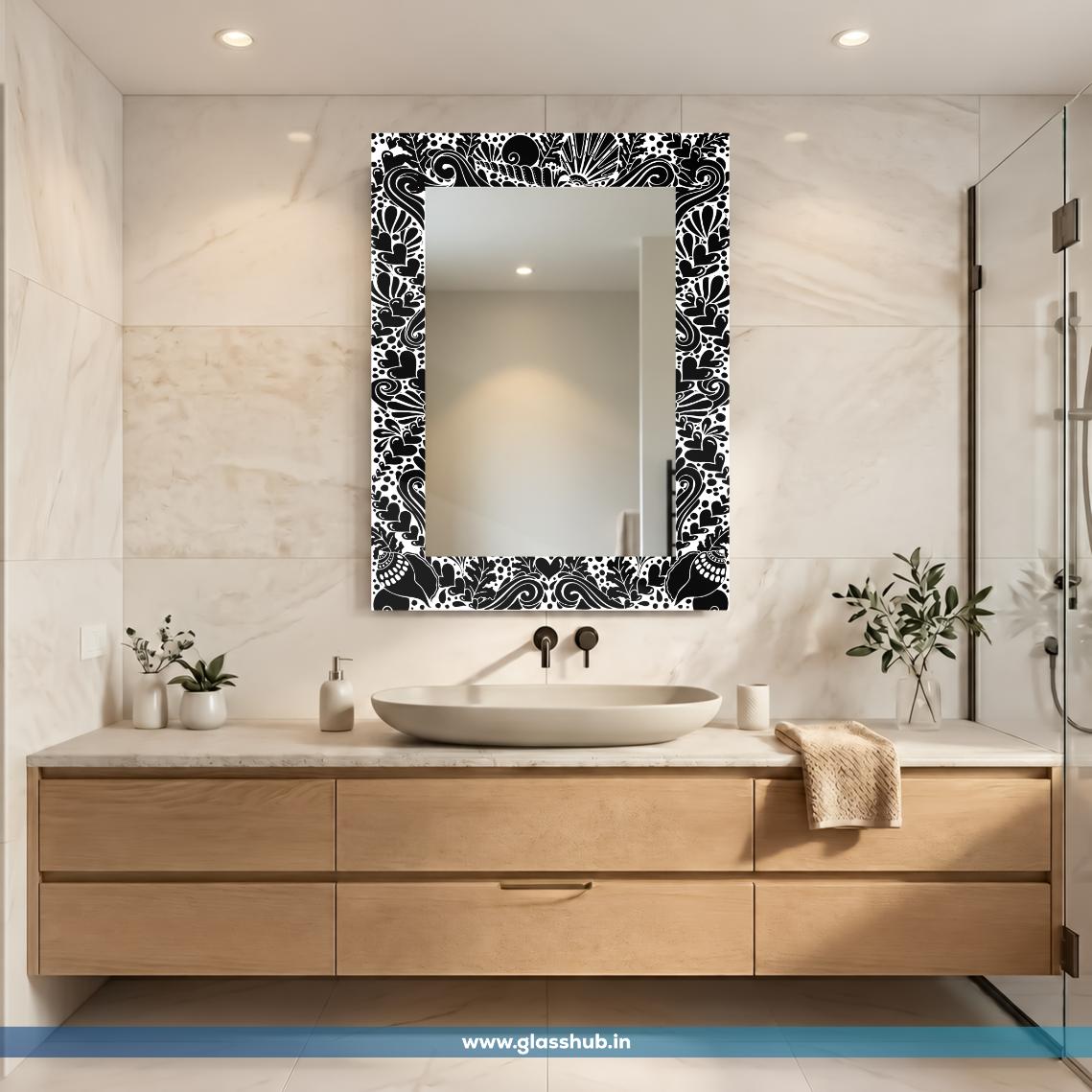 Modern Black and White Decorative Heart Pattern Bathroom Vanity Wall Mirror