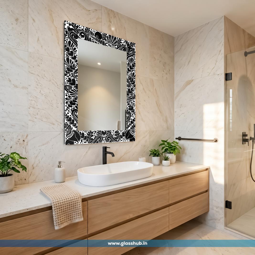 Modern Black and White Decorative Heart Pattern Bathroom Vanity Wall Mirror