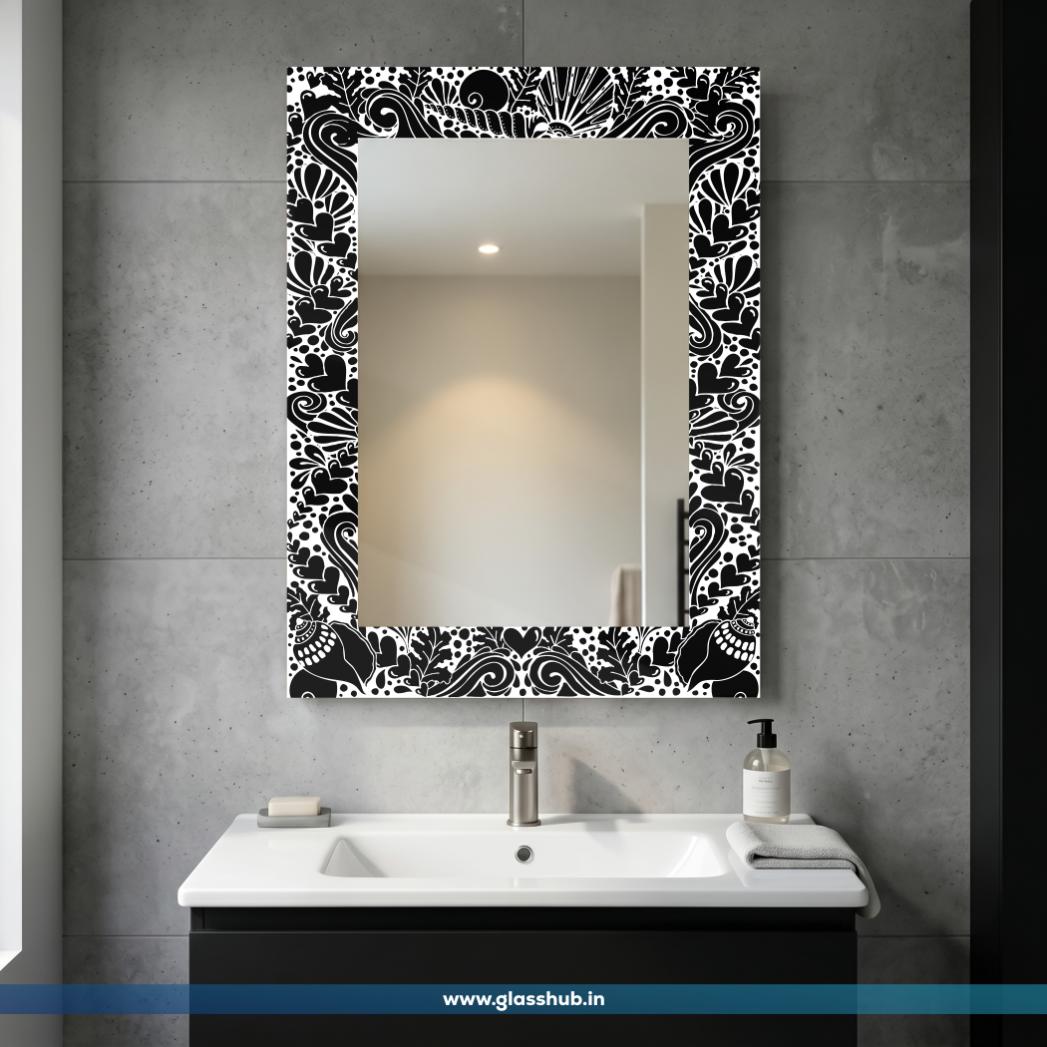 Modern Black and White Decorative Heart Pattern Bathroom Vanity Wall Mirror