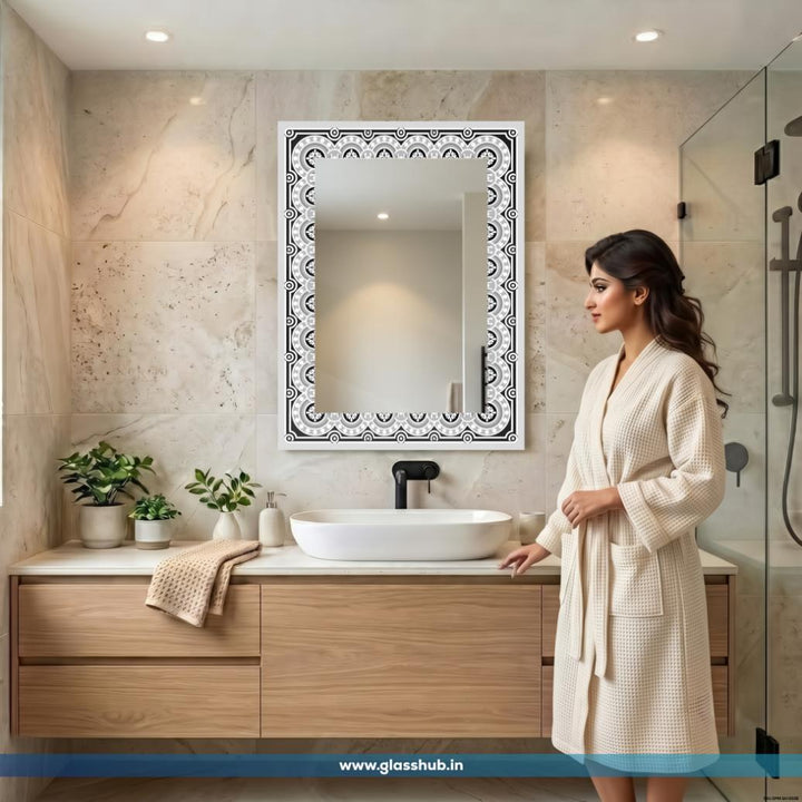 Modern Black and White Geometric Pattern Bathroom Vanity Wall Mirror