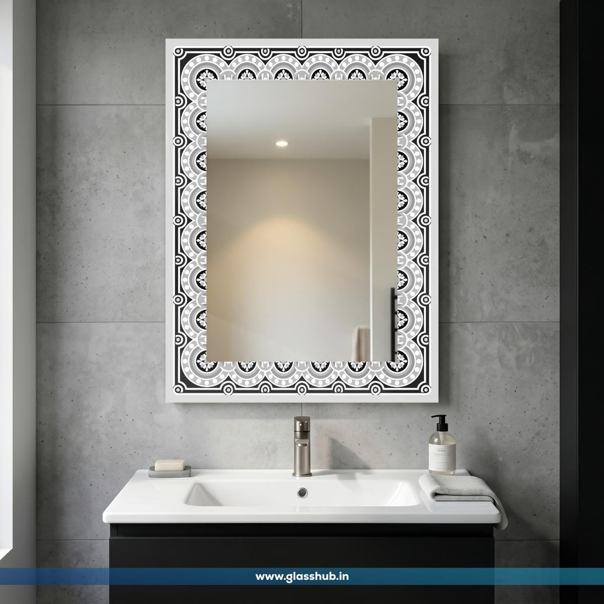 Modern Black and White Geometric Pattern Bathroom Vanity Wall Mirror