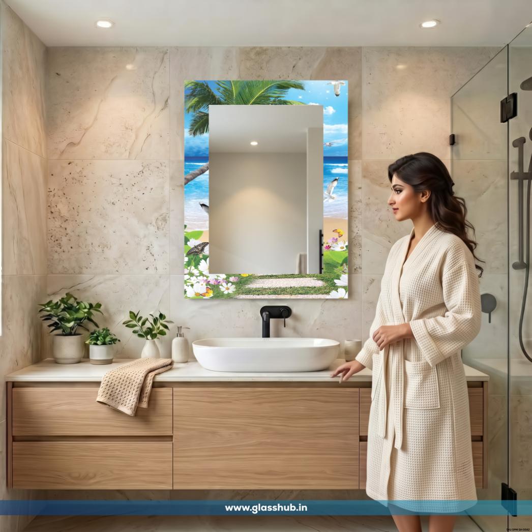 Tropical Beach Scene Decorative Bathroom Vanity Mirror