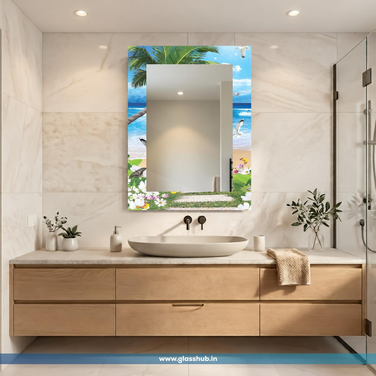 Tropical Beach Scene Decorative Bathroom Vanity Mirror