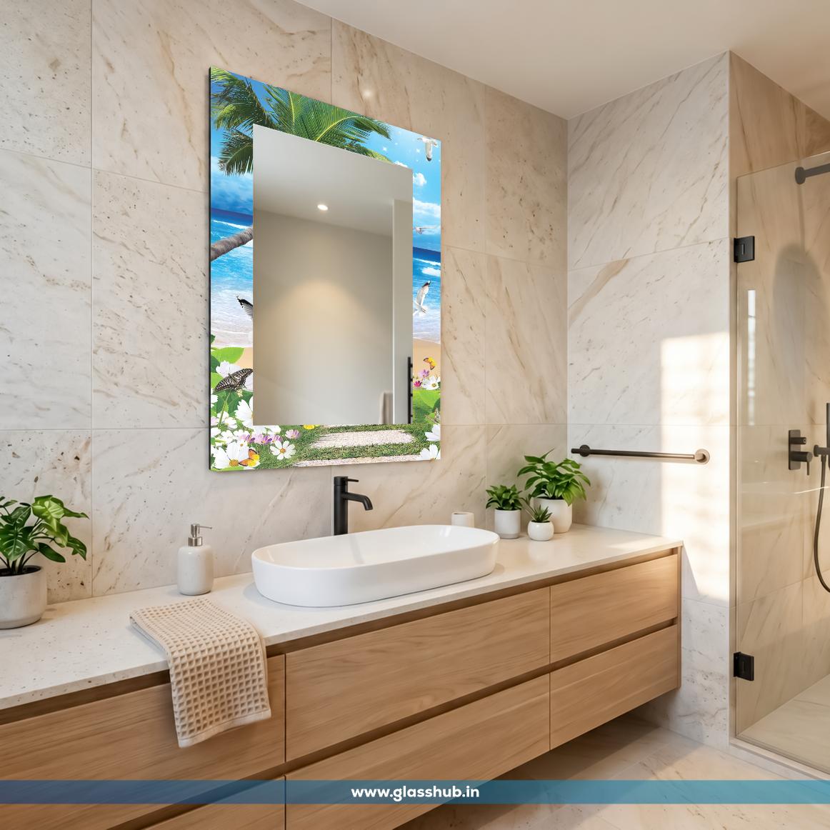 Tropical Beach Scene Decorative Bathroom Vanity Mirror