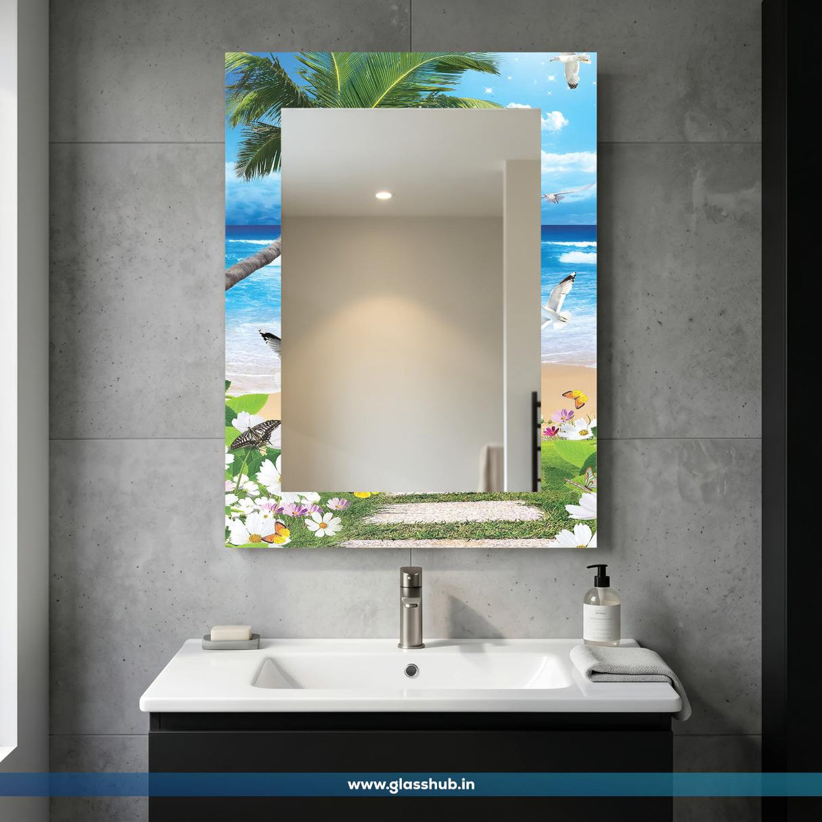 Tropical Beach Scene Decorative Bathroom Vanity Mirror