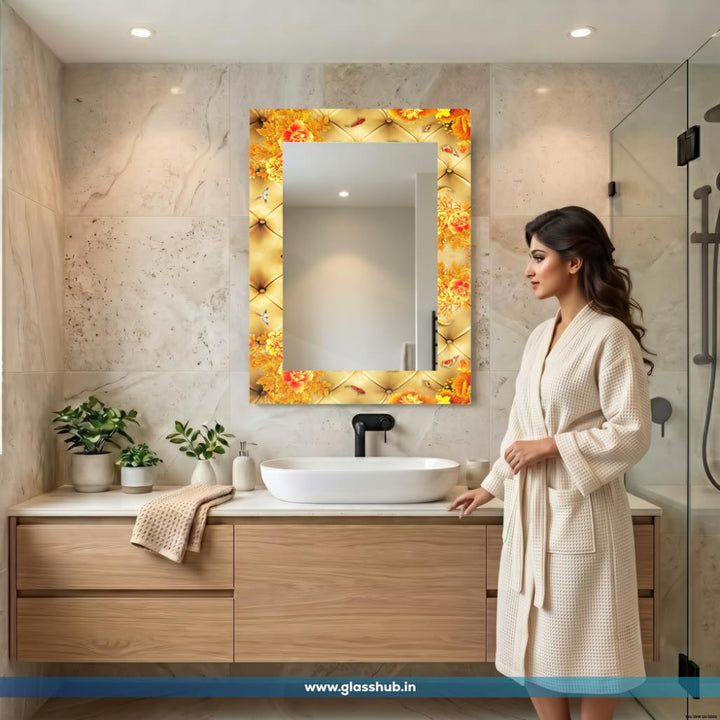 Golden Floral Design Decorative Bathroom Vanity Mirror