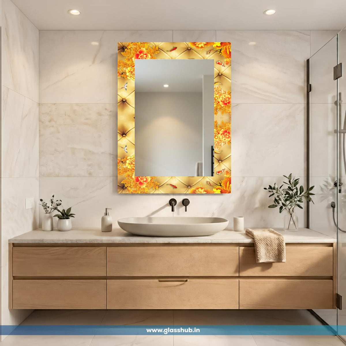 Golden Floral Design Decorative Bathroom Vanity Mirror