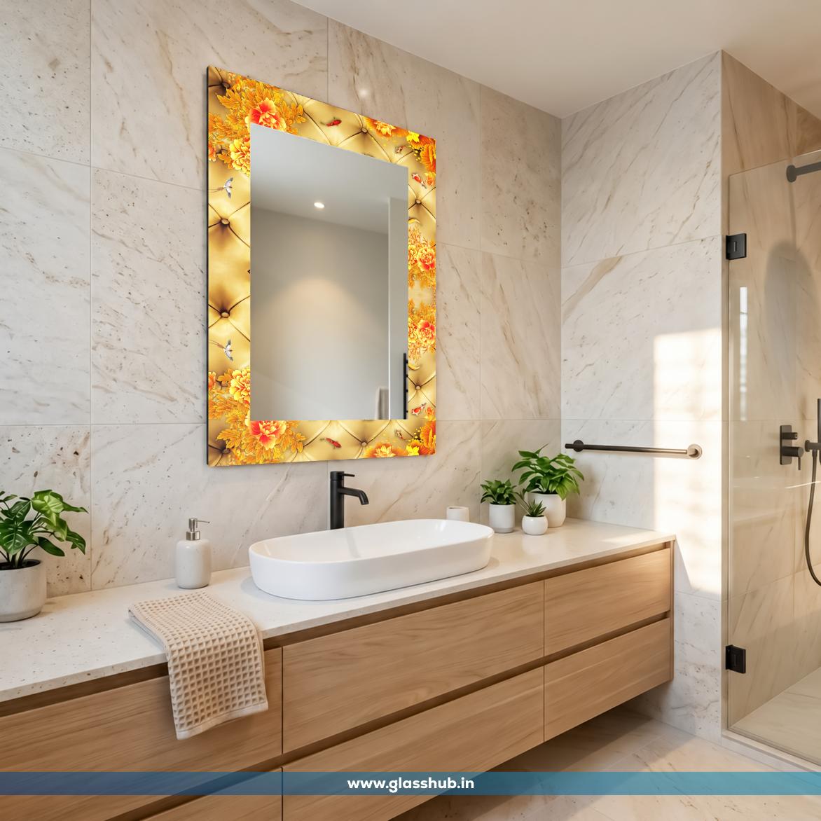 Golden Floral Design Decorative Bathroom Vanity Mirror